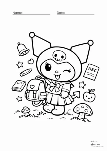 Mẫu tô màu kuromi đeo cặp đi học