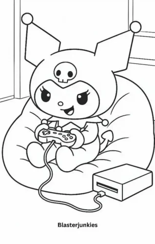 Tranh tô màu kuromi chơi game trên ghế lười