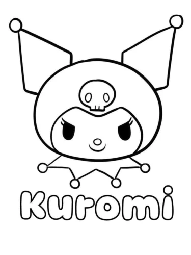 Hình tô màu kuromi dưới chữ Kuromi, nét đậm