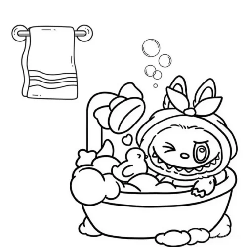 Labubu tắm bồn đầy bong bóng