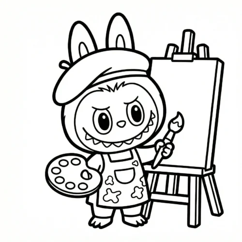 Labubu hoạ sĩ bên giá vẽ