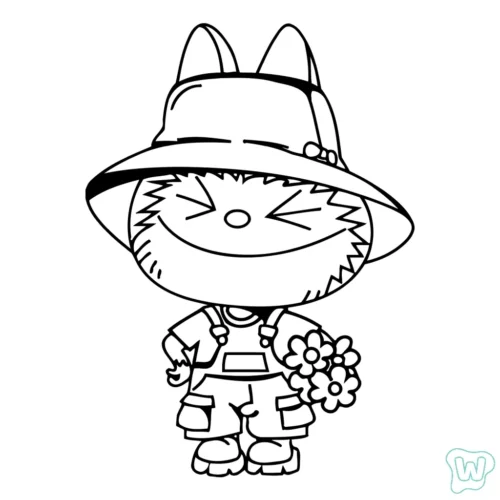 Labubu đội mũ ôm bó hoa