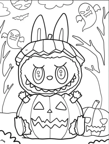 Tranh tô màu labubu ôm bí ngô Halloween