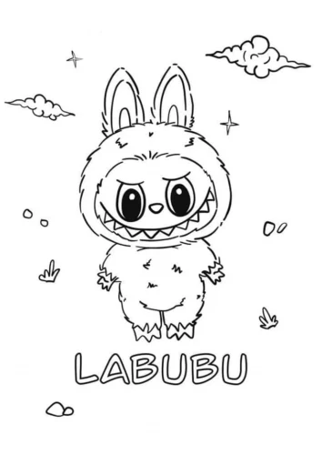 Hình tô màu labubu đứng trên chữ Labubu