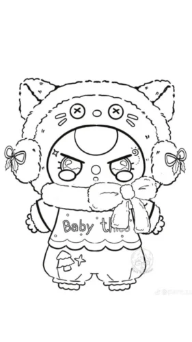 Mẫu tô màu labubu mặc áo khoác Baby