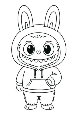 Mẫu tô màu labubu mặc áo hoodie