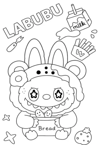 Labubu đội mũ gấu dưới chữ Labubu