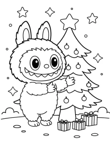 Labubu bên cây thông Noel