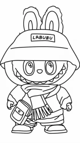 Hình tô màu labubu đội mũ quàng khăn