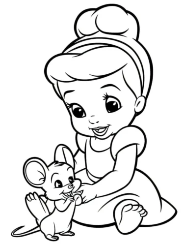 Lọ Lem nhí ngồi cùng chú chuột