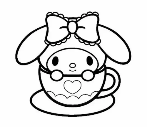 My Melody ngồi trong tách trà