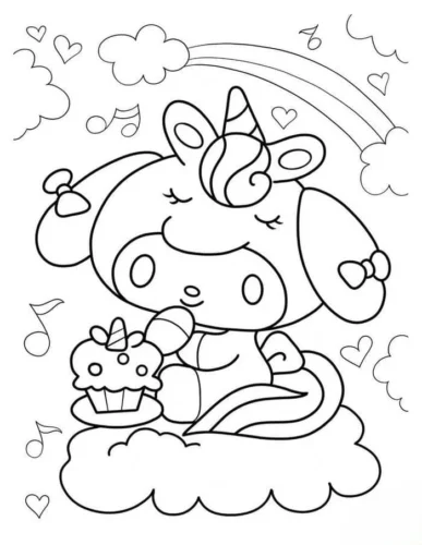 My Melody kỳ lân giữa mây và cầu vồng