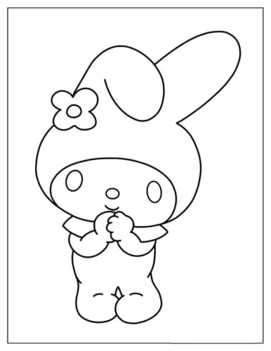 My Melody đứng chắp tay trong khung