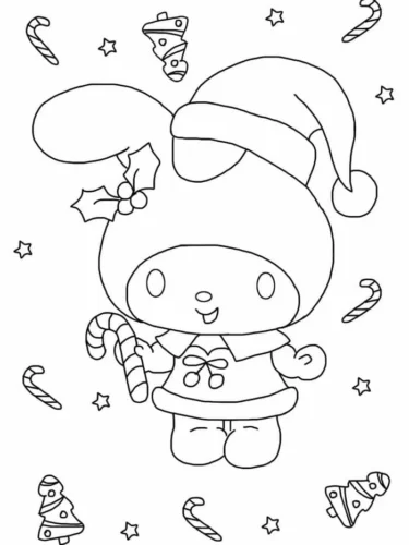 My Melody đội mũ Noel giữa kẹo gậy