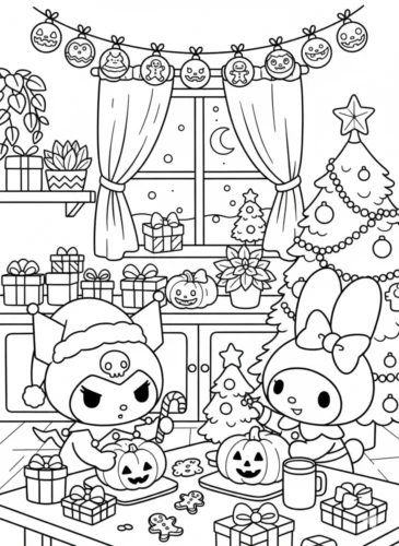 My Melody và Kuromi đón Giáng sinh trong phòng