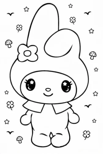 My Melody đứng giữa những ngôi sao nhỏ