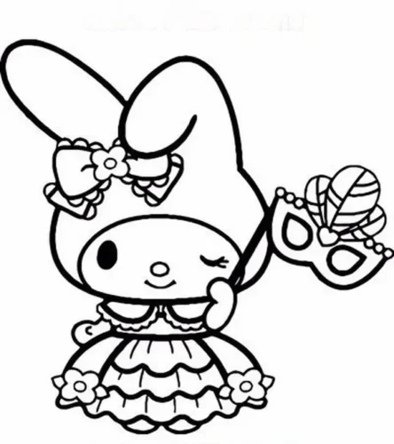 My Melody váy xoè cầm mặt nạ