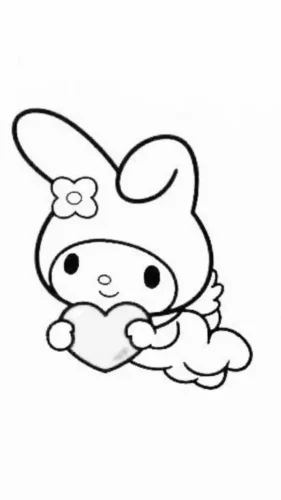 Mẫu tô màu my Melody ôm trái tim trên mây