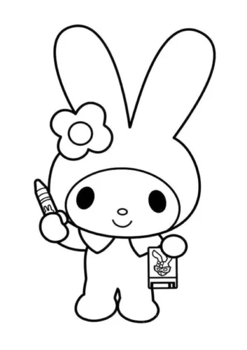 Tranh tô màu my Melody cầm cây bút chì