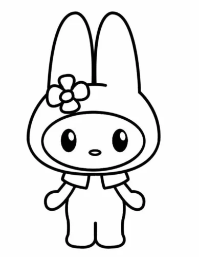 Hình tô màu my Melody đứng thẳng, nét đơn giản
