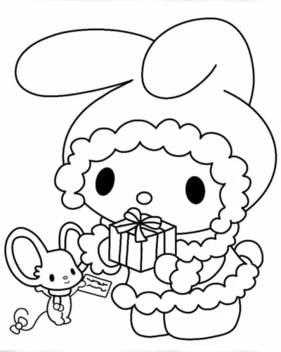 Mẫu tô màu my Melody và chuột nhỏ mặc áo lông