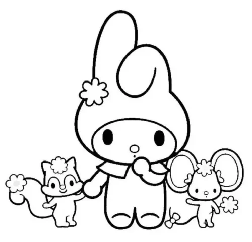 Tranh tô màu my Melody, sóc và chuột nhỏ
