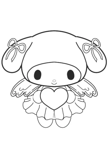 Hình tô màu my Melody thiên thần ôm trái tim
