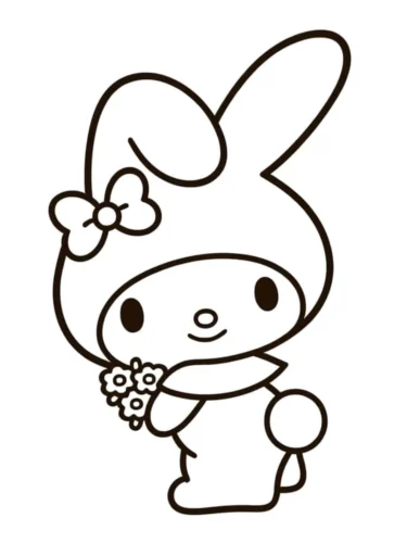 Tranh tô màu my Melody cầm bó hoa nhỏ