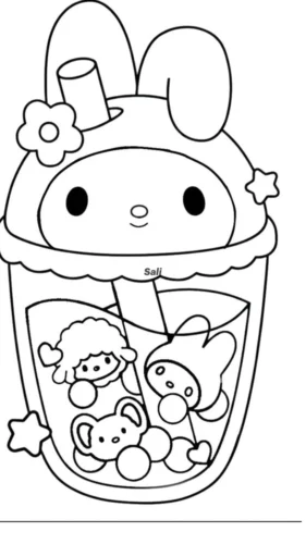 Tranh tô màu my Melody trong ly trà sữa