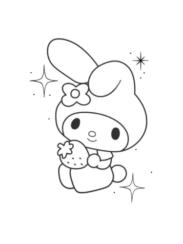 Hình tô màu my Melody ôm quả dâu giữa sao