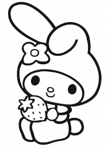 Mẫu tô màu my Melody ôm quả dâu, nét đậm