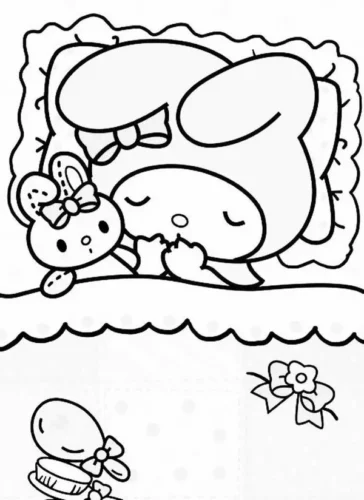 Mẫu tô màu my Melody ngủ trong chăn