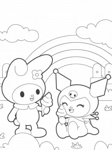 My Melody và Kuromi dưới cầu vồng