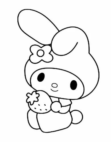 My Melody ôm quả dâu, nét gọn