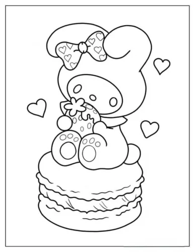 My Melody ngồi trên chiếc macaron