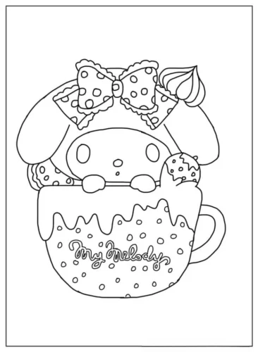My Melody ngồi trong tách trà