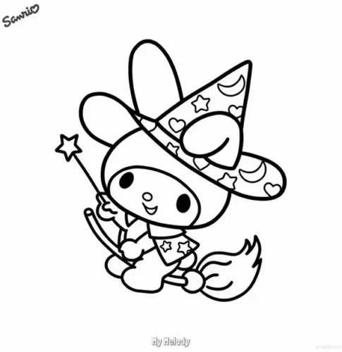 My Melody phù thuỷ cưỡi chổi