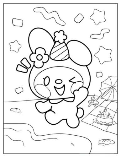 My Melody đội mũ tiệc bên bờ hồ