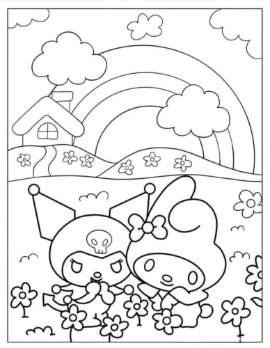 My Melody và Kuromi dưới cầu vồng