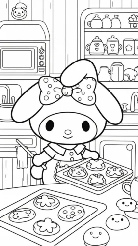 My Melody làm bánh quy trong bếp