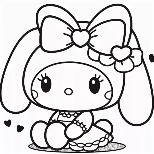 My Melody thắt nơ trái tim ngồi