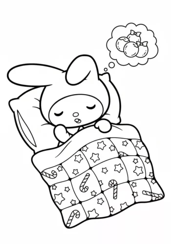 My Melody ngủ dưới chăn hoa