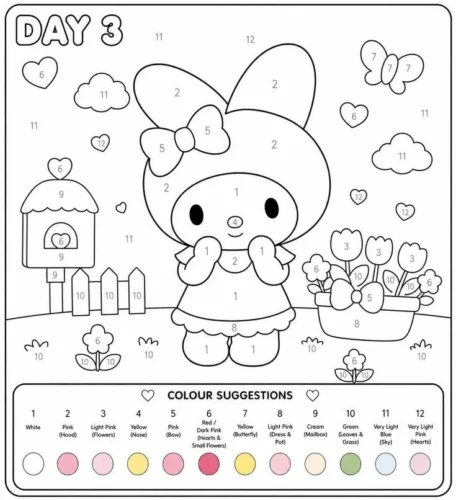 My Melody tưới hoa bên ngôi nhà