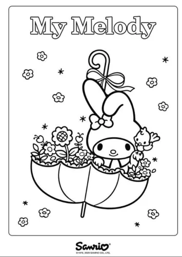 My Melody bay cùng chiếc ô dưới chữ My Melody
