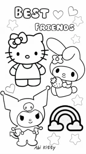 Hello Kitty, My Melody và Kuromi dưới chữ Best Friends