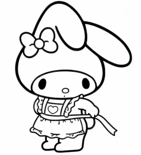 Tranh tô màu my Melody mặc tạp dề cầm thìa
