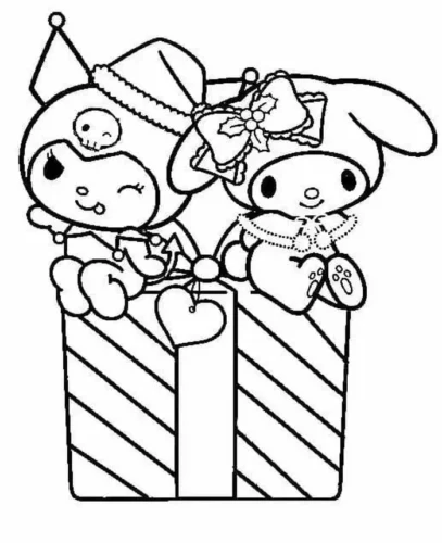 Mẫu tô màu my Melody và Kuromi trên hộp quà