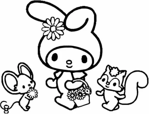 Tranh tô màu my Melody cùng chuột và sóc nhỏ