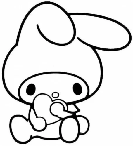 Hình tô màu my Melody ôm trái tim, nét rất đậm