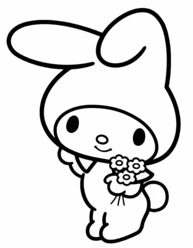 Mẫu tô màu my Melody cầm bó hoa nhỏ